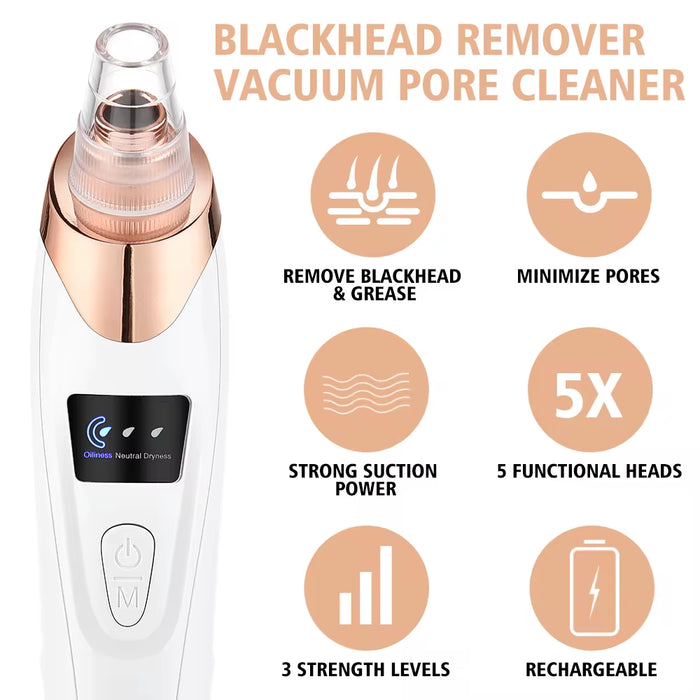 Electric Blackhead Remover - Vacuum Suction Facial Cleaner and Skin Care Extractor Tool for Blackheads, Pores, and Acne