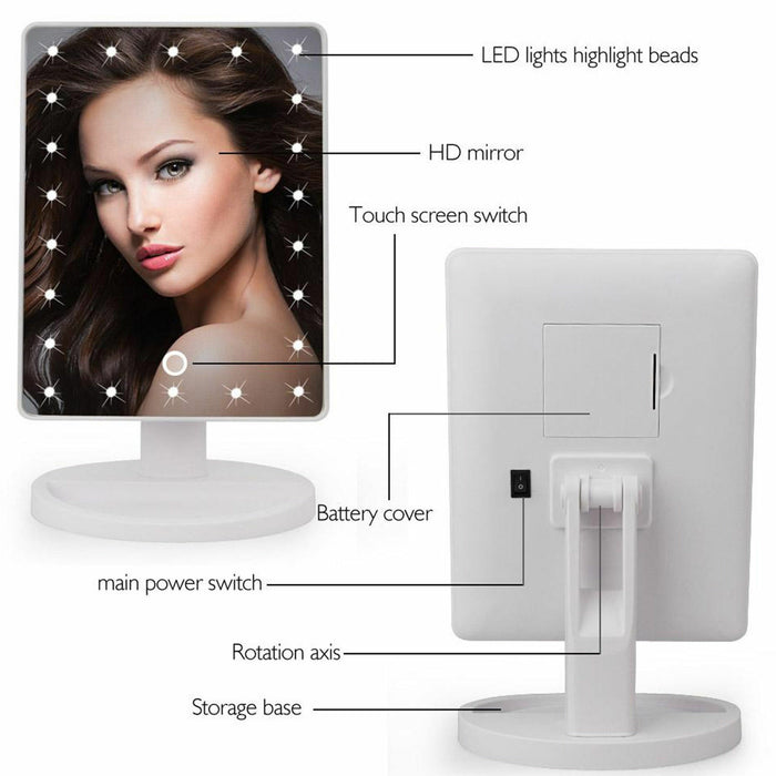 22 LED Touch Screen Vanity Mirror with 10X Magnification – Perfect Tabletop Makeup & Cosmetic Mirror