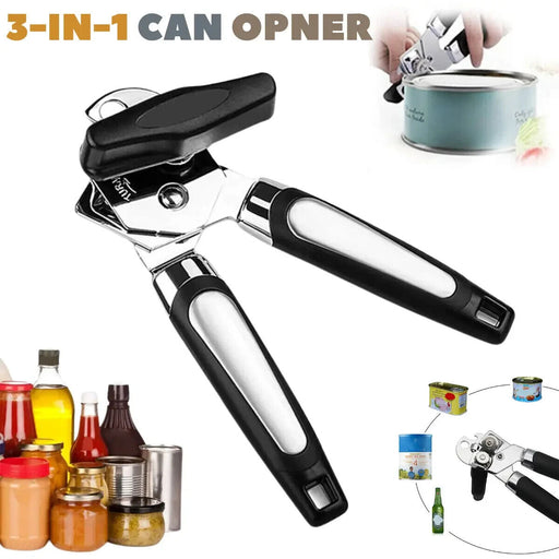 Heavy Duty Stainless Steel Tin Can Opener – Easy Cutter with Comfortable Grip Handle for Kitchen Use