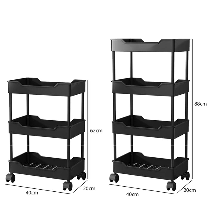 3/4 Tier Storage Trolley Cart with Wheels – Versatile Kitchen & Bathroom Organizer Rack