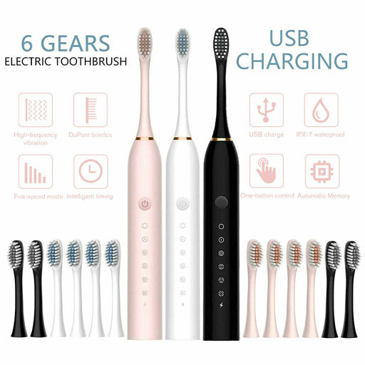 Sonic Electric Toothbrush – Rechargeable, 5 Cleaning Modes, 4 Brush Heads, USB Charging – For Kids & Adults