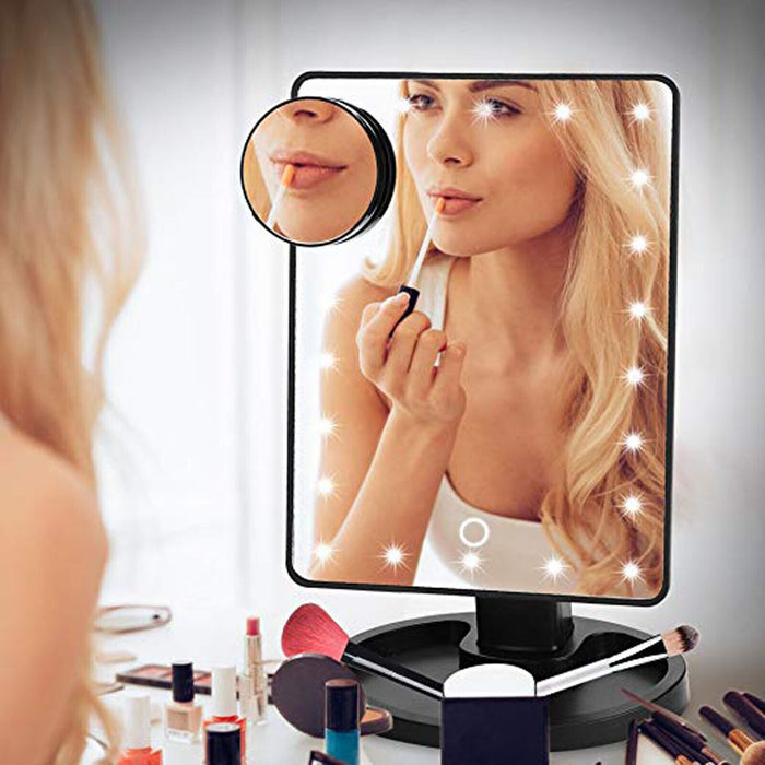 22 LED Touch Screen Vanity Mirror with 10X Magnification – Perfect Tabletop Makeup & Cosmetic Mirror