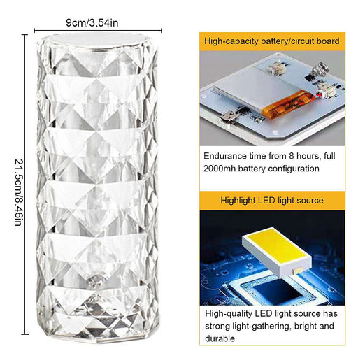 LED Crystal Diamond Rose Table Lamp – Stylish Bedside & Bar Night Light with UK Plug – Perfect for Ambiance & Home Decor