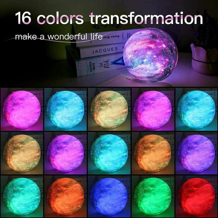 16-Color LED Galaxy Moon Lamp with Stand – 3D USB Night Light for Bedroom, Includes Remote Control