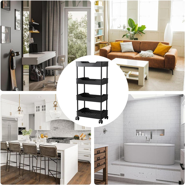 3/4 Tier Storage Trolley Cart with Wheels – Versatile Kitchen & Bathroom Organizer Rack